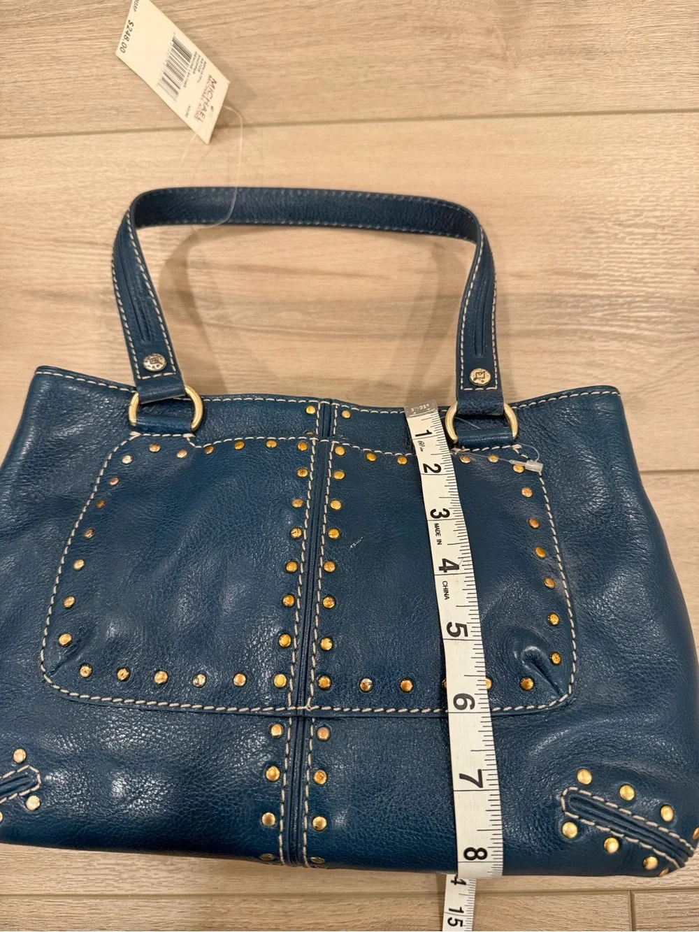 MICHAEL Michael Kors Teal Leather Shoulder Bag with Silver Studs 90s VTG $248